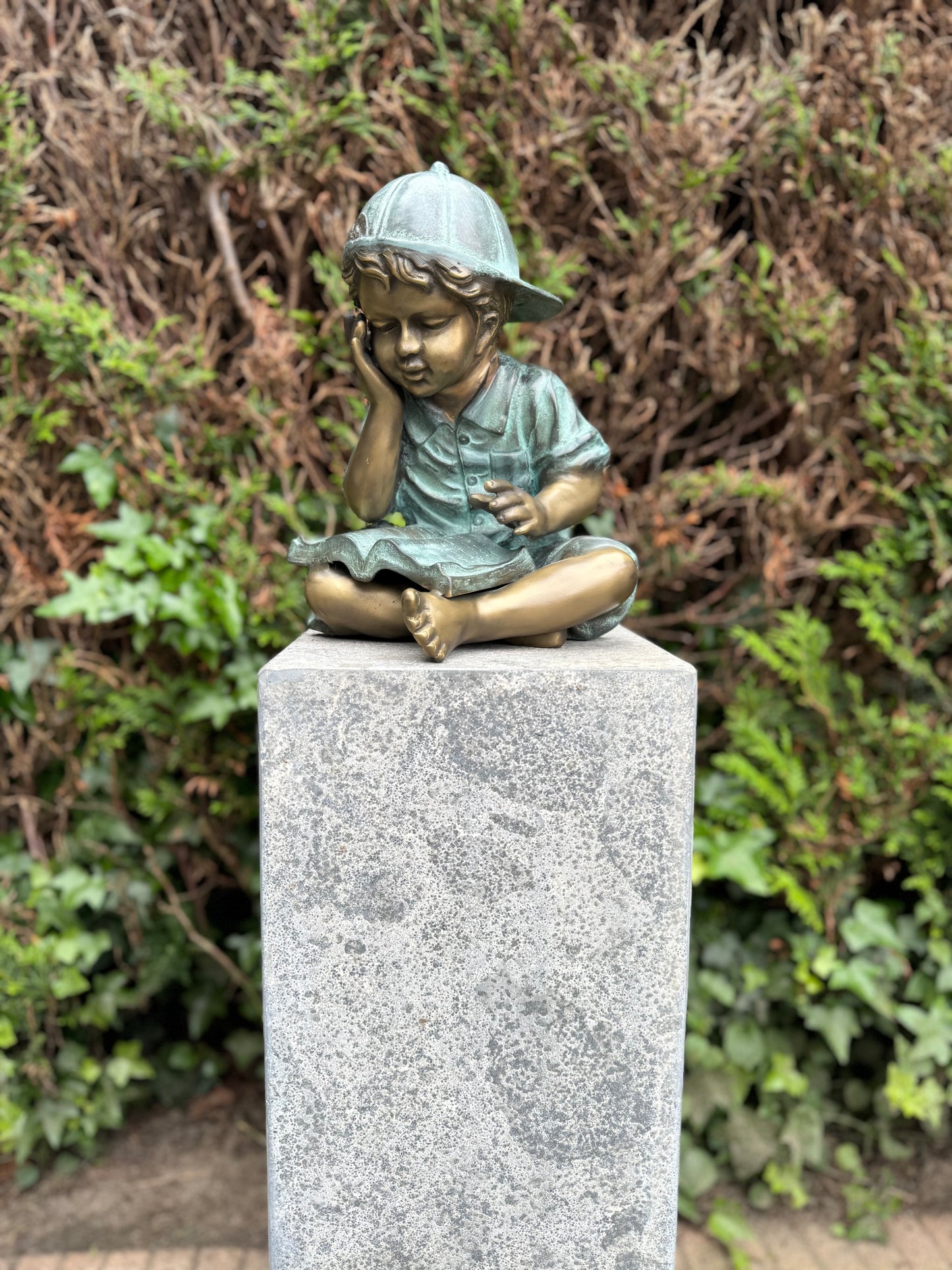 Boy Reading a Book – Bronze Sculpture. 25x24x29cm - 6.6Kg
