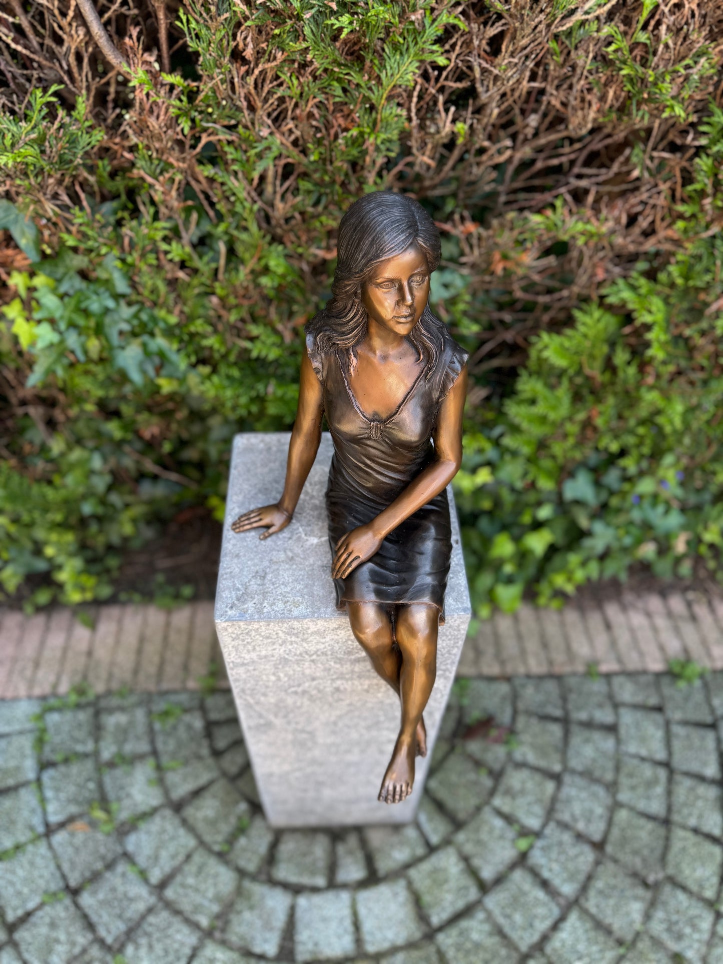 Seated Girl in Thought – Bronze Sculpture. 28x24x55cm - 6Kg