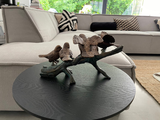 Bird Gathering on Branch – Bronze Sculpture. 29x19x19cm