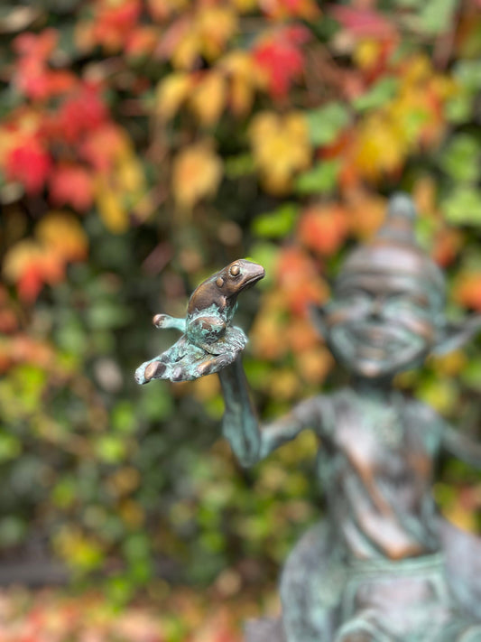 Joyful Elf in Bucket – Bronze Sculpture. 17x15x49cm - 9Kg