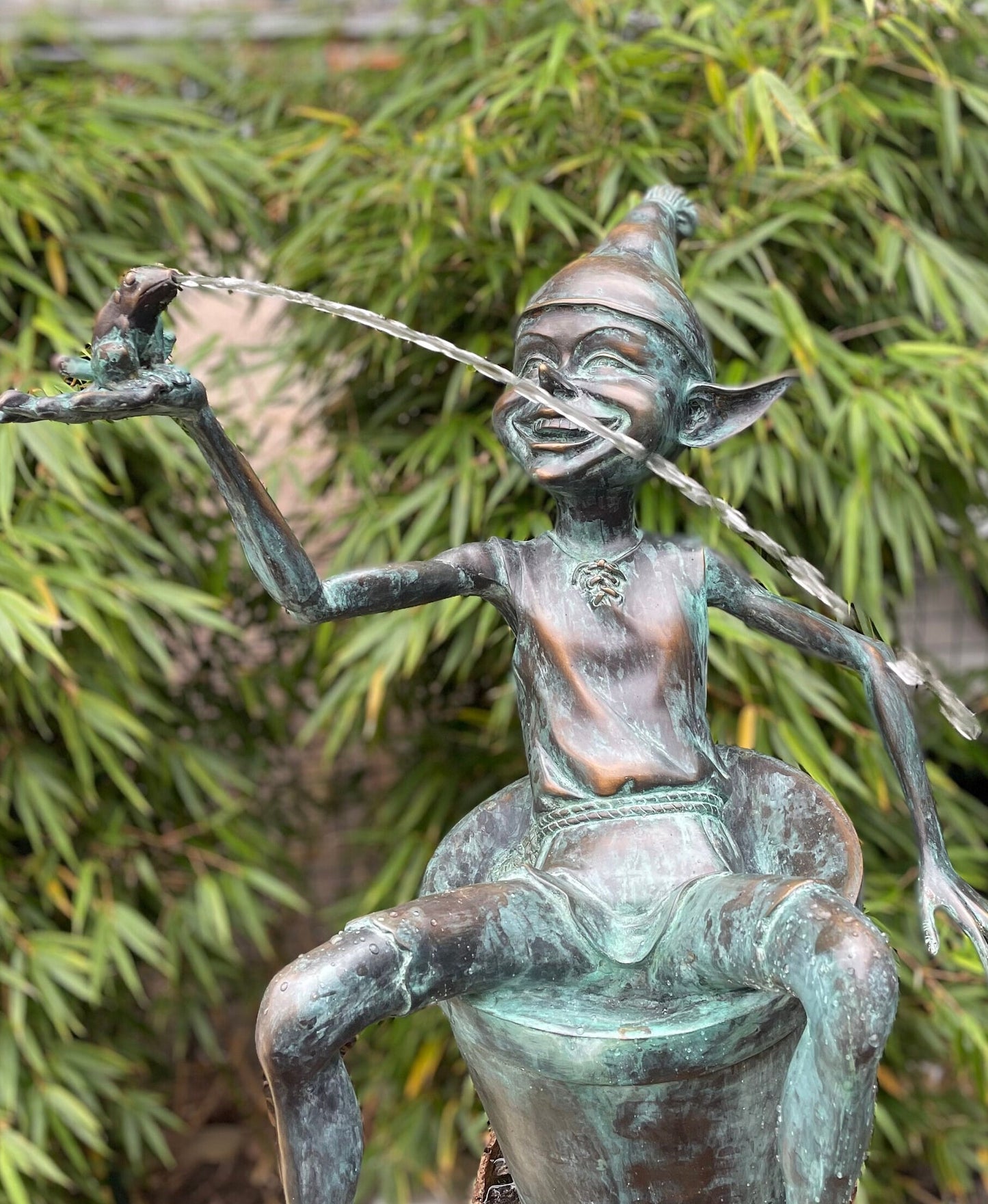 Joyful Elf in Bucket – Bronze Sculpture. 17x15x49cm - 9Kg