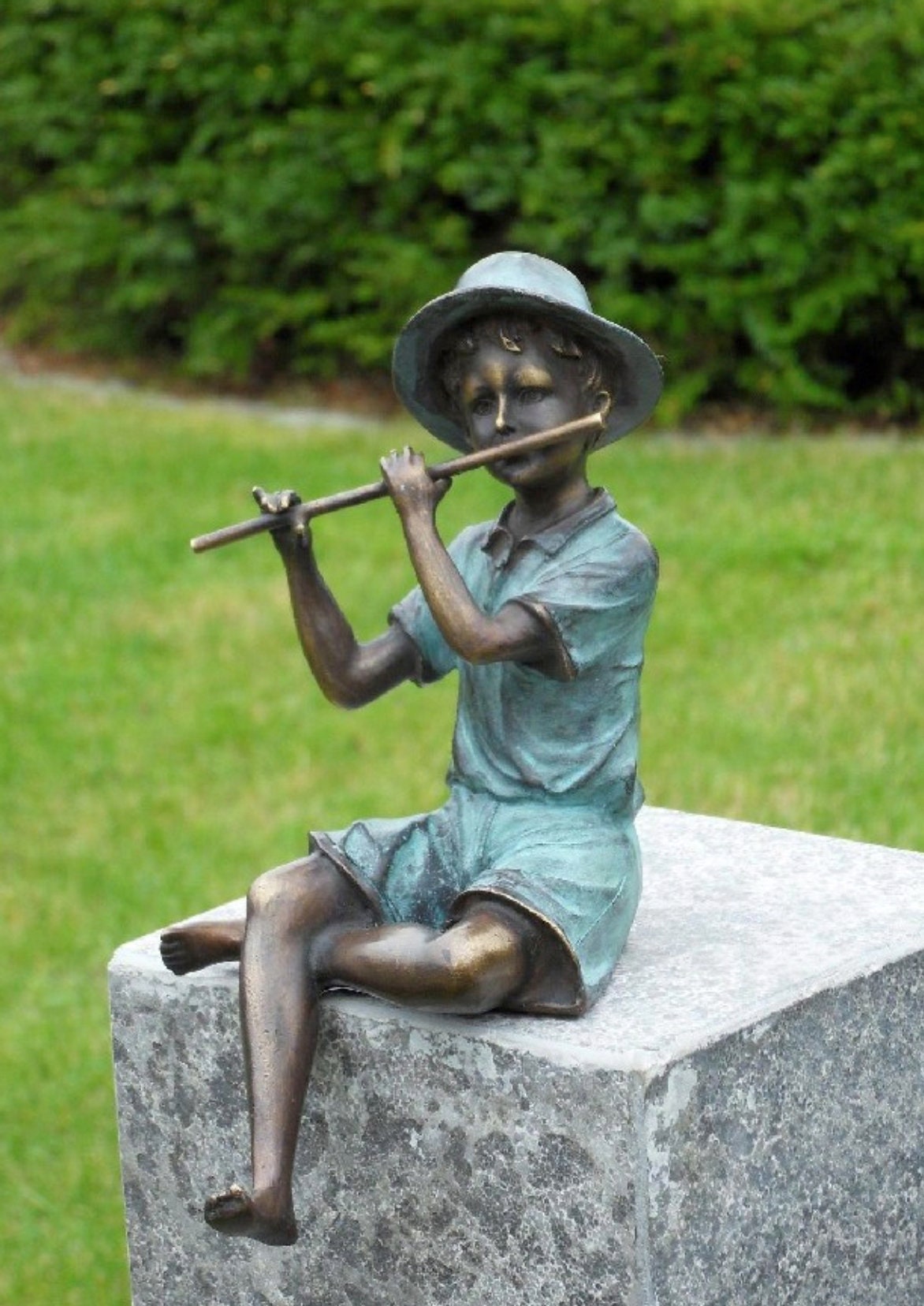 Boy with Flute – Bronze Sculpture. 12x10x20cm - 1.2Kg