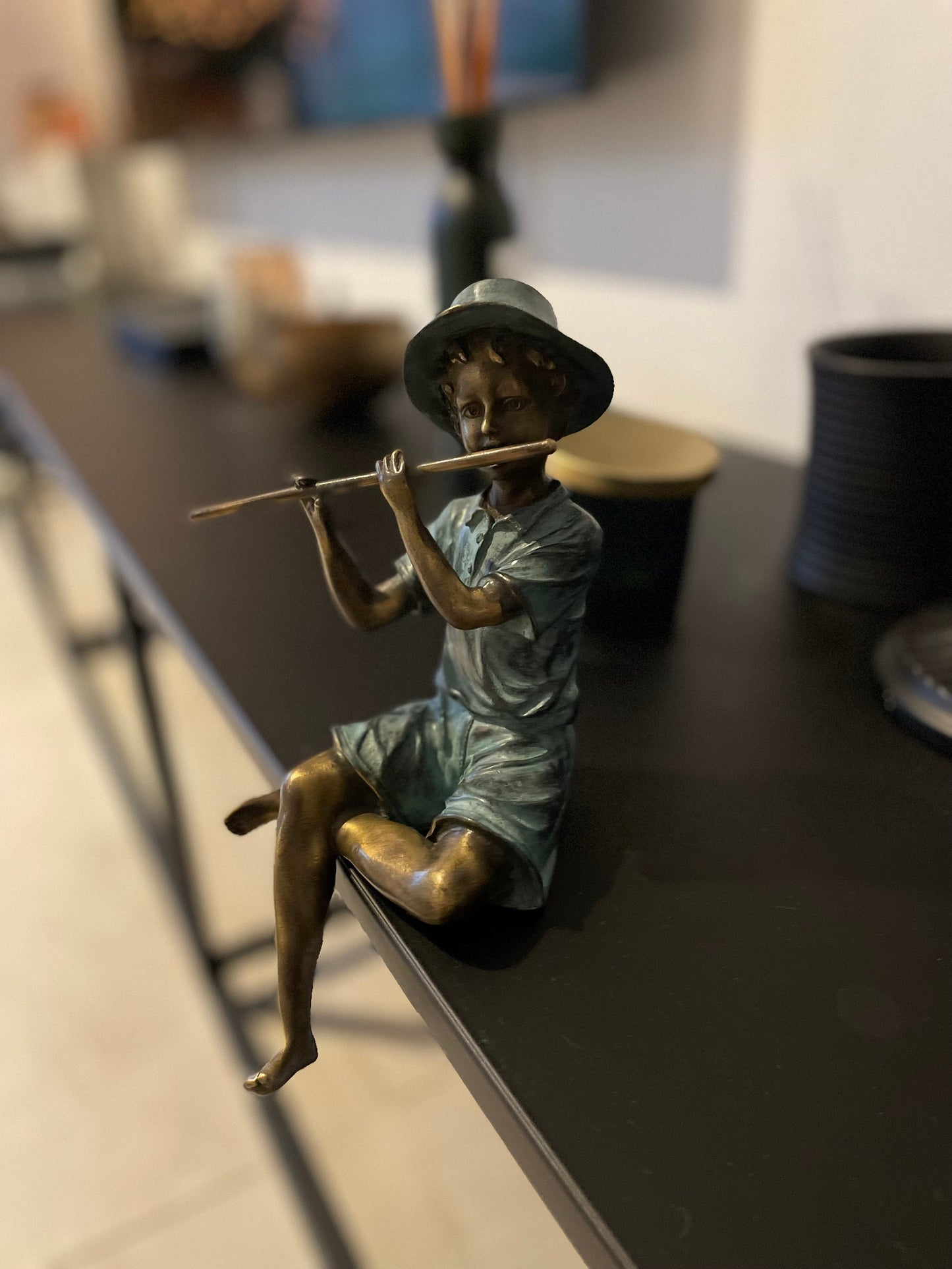 Boy with Flute – Bronze Sculpture. 12x10x20cm - 1.2Kg