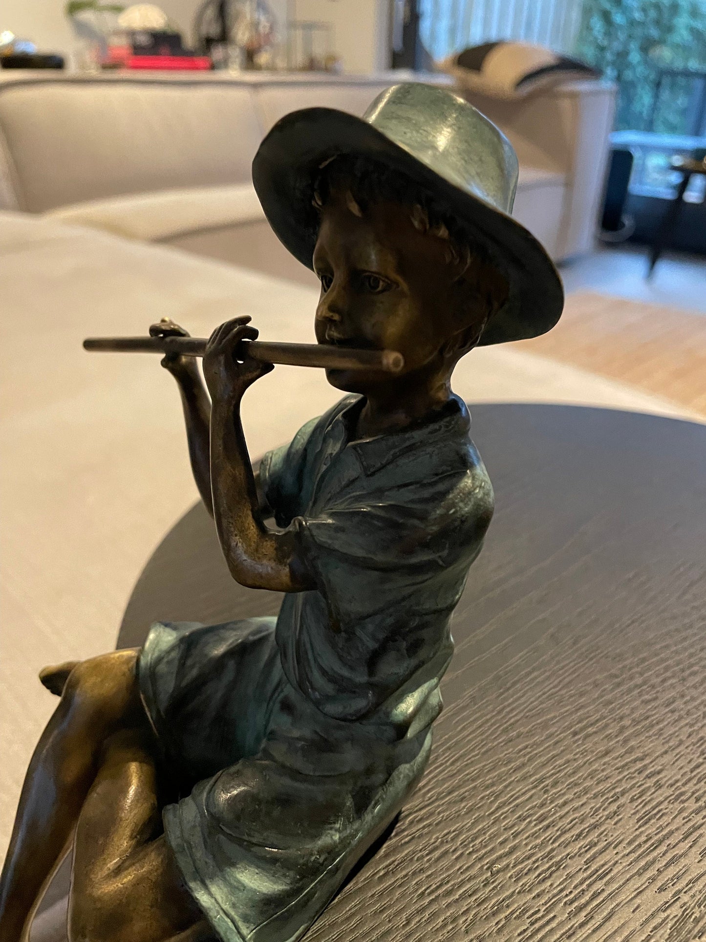 Boy with Flute – Bronze Sculpture. 12x10x20cm - 1.2Kg
