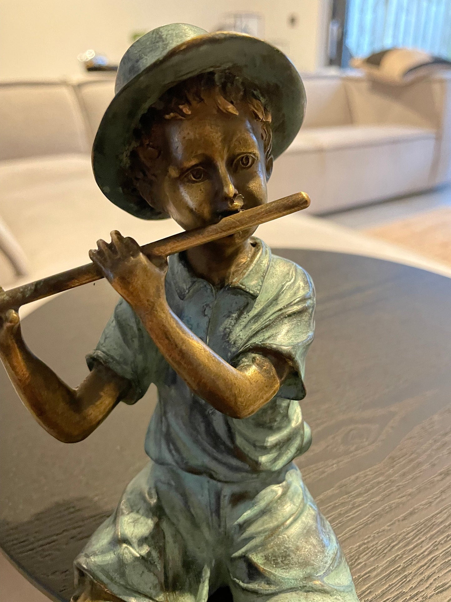 Boy with Flute – Bronze Sculpture. 12x10x20cm - 1.2Kg