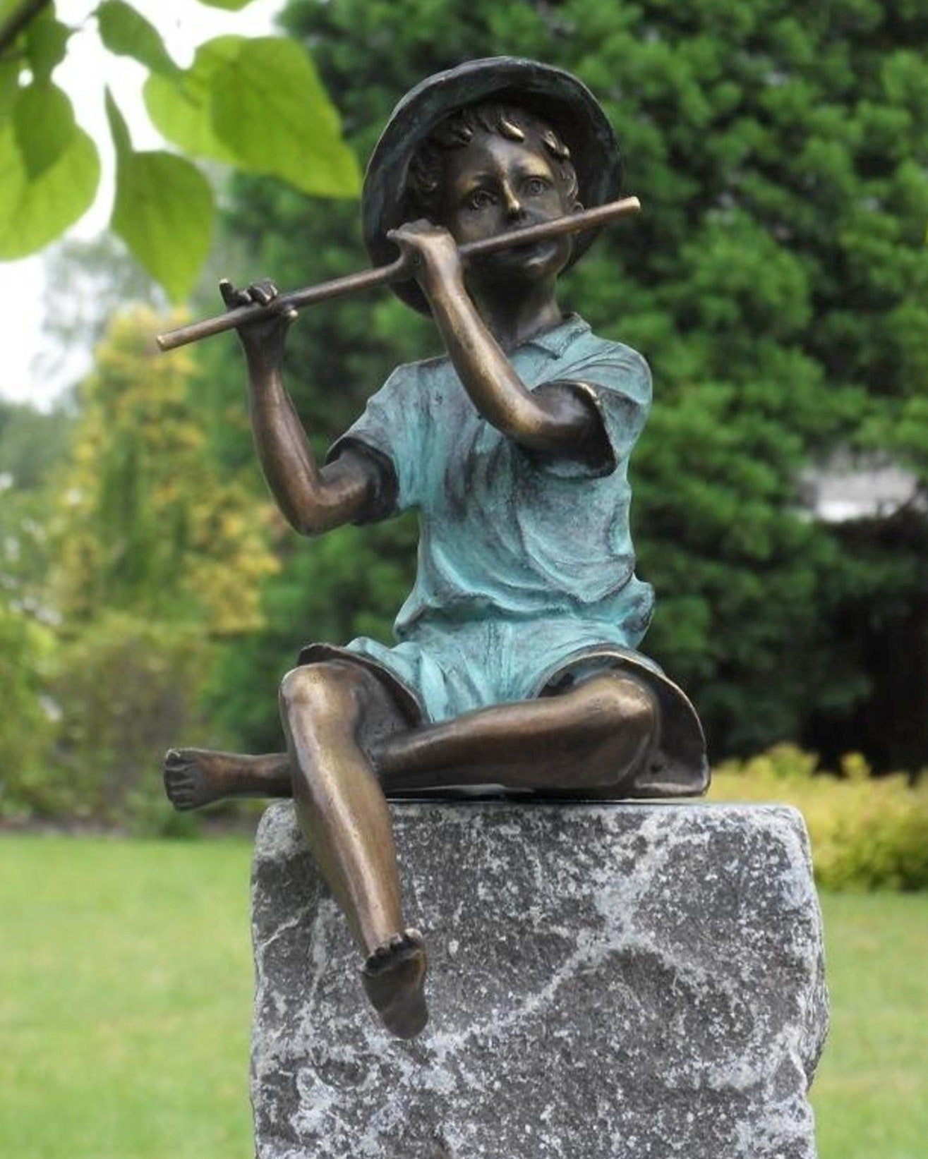 Boy with Flute – Bronze Sculpture. 12x10x20cm - 1.2Kg