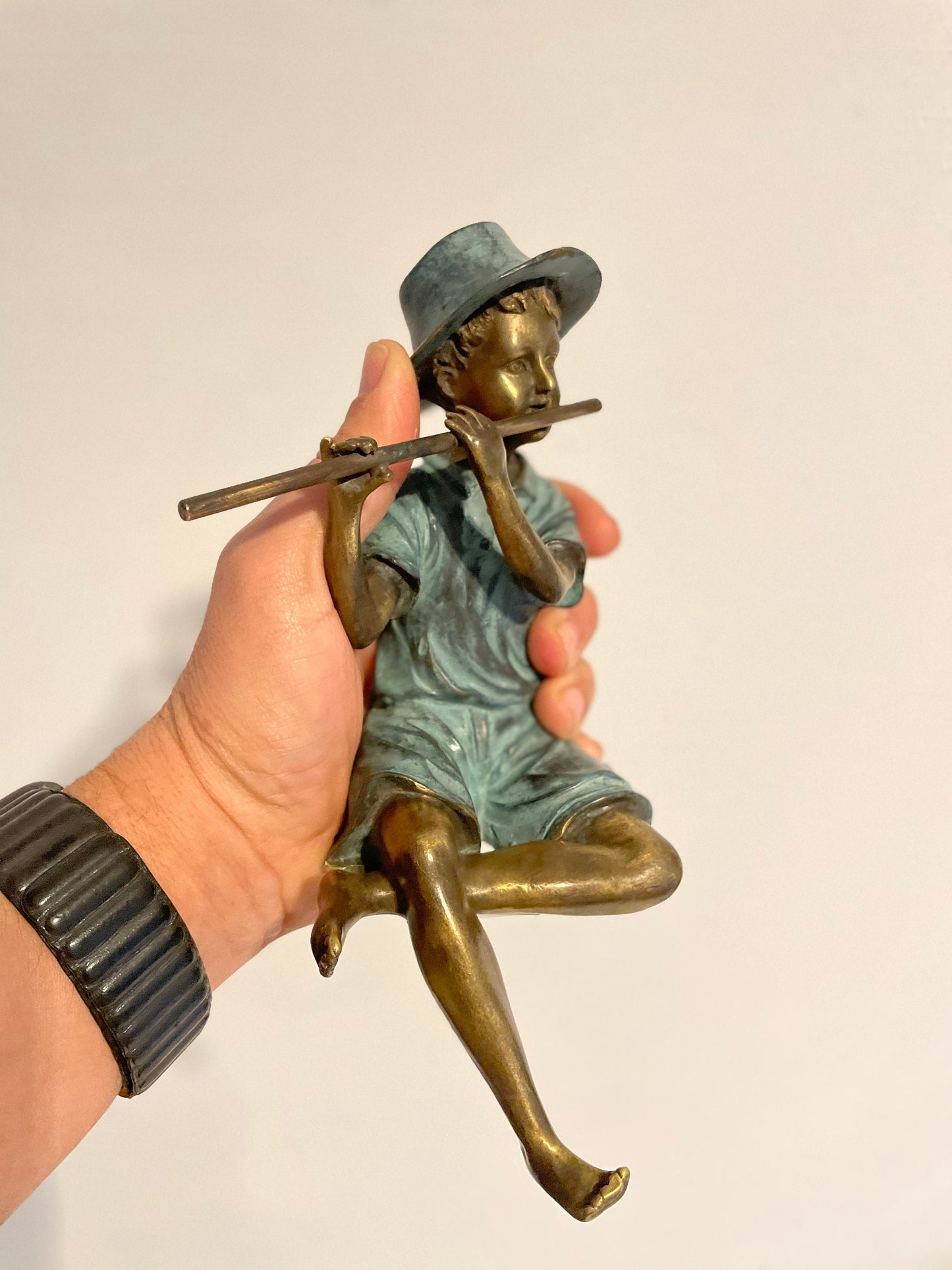 Boy with Flute – Bronze Sculpture. 12x10x20cm - 1.2Kg