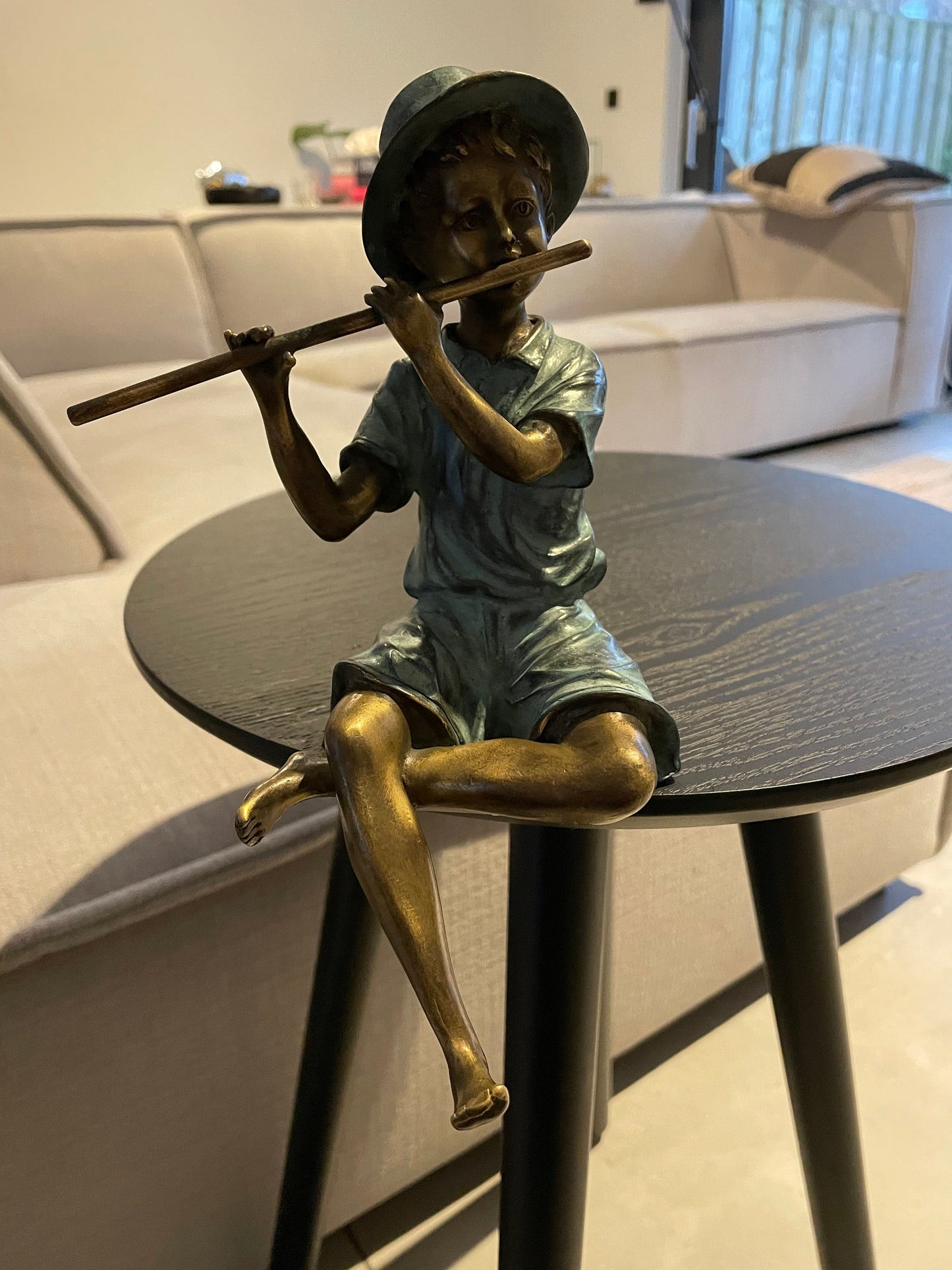 Boy with Flute – Bronze Sculpture. 12x10x20cm - 1.2Kg