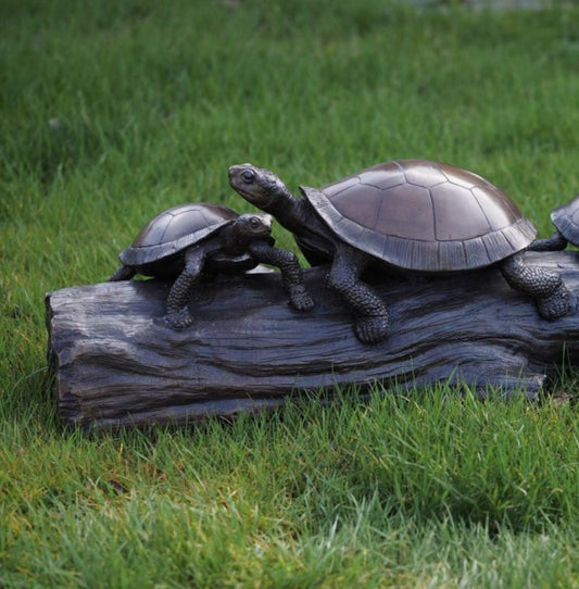 Turtle Family on Log – Bronze Sculpture. 90x30x29cm - 24Kg