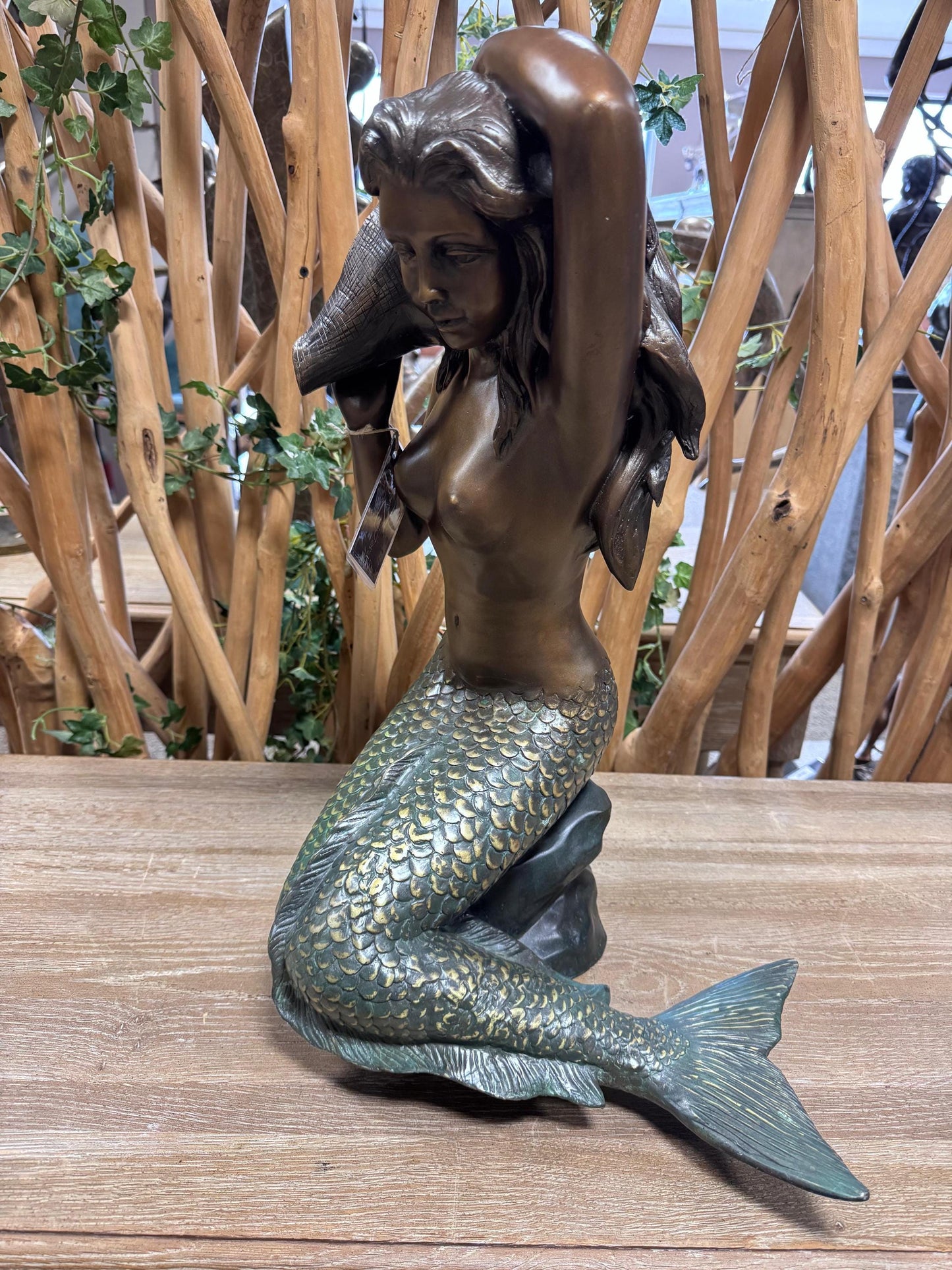 Mermaid with Shell – Bronze Sculpture. 65x60x83cm