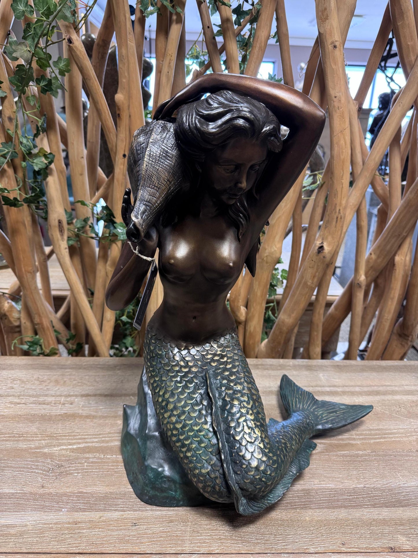 Mermaid with Shell – Bronze Sculpture. 65x60x83cm