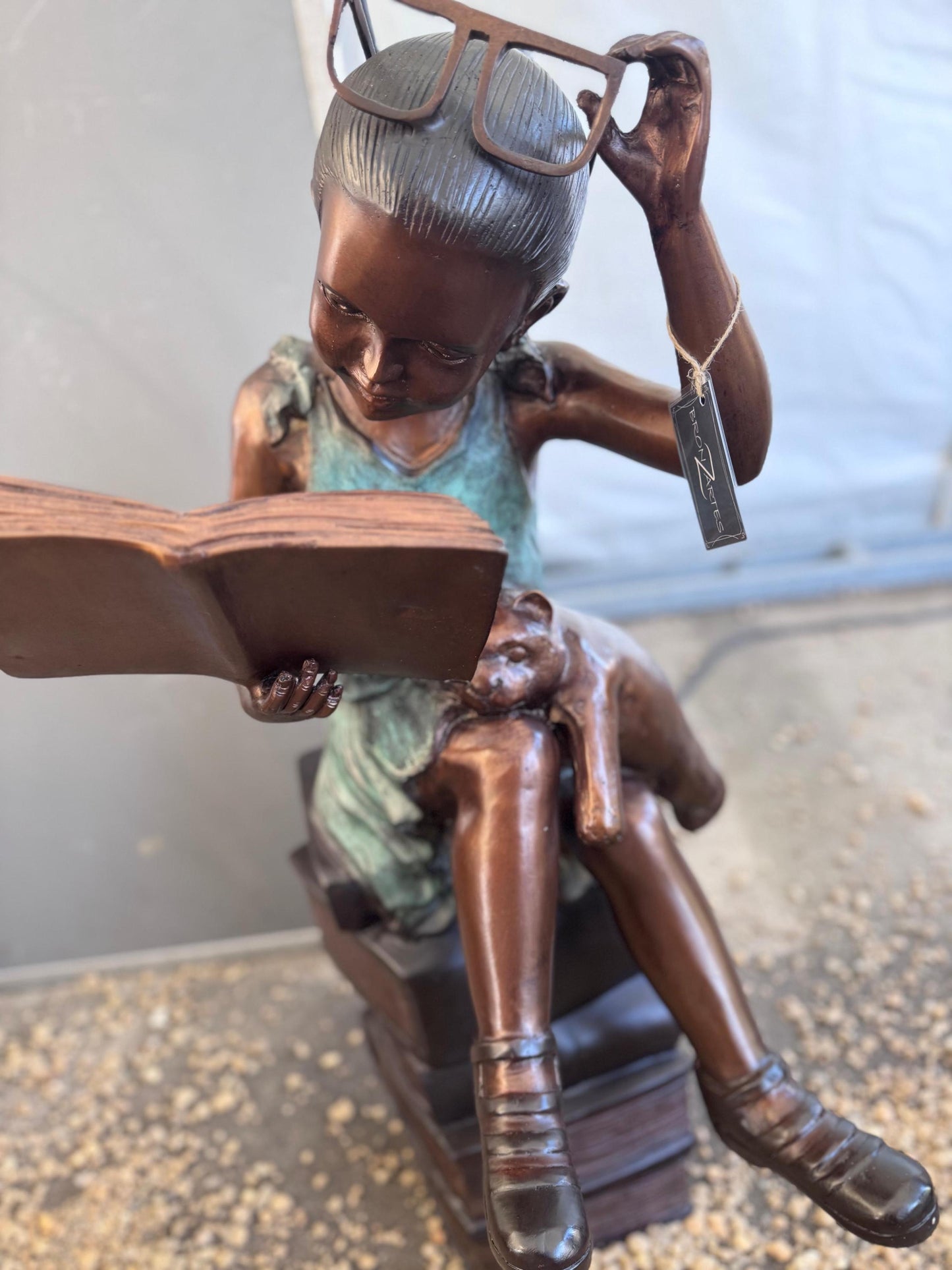 Reading Girl with Glasses – Bronze Sculpture. 54x51x94cm