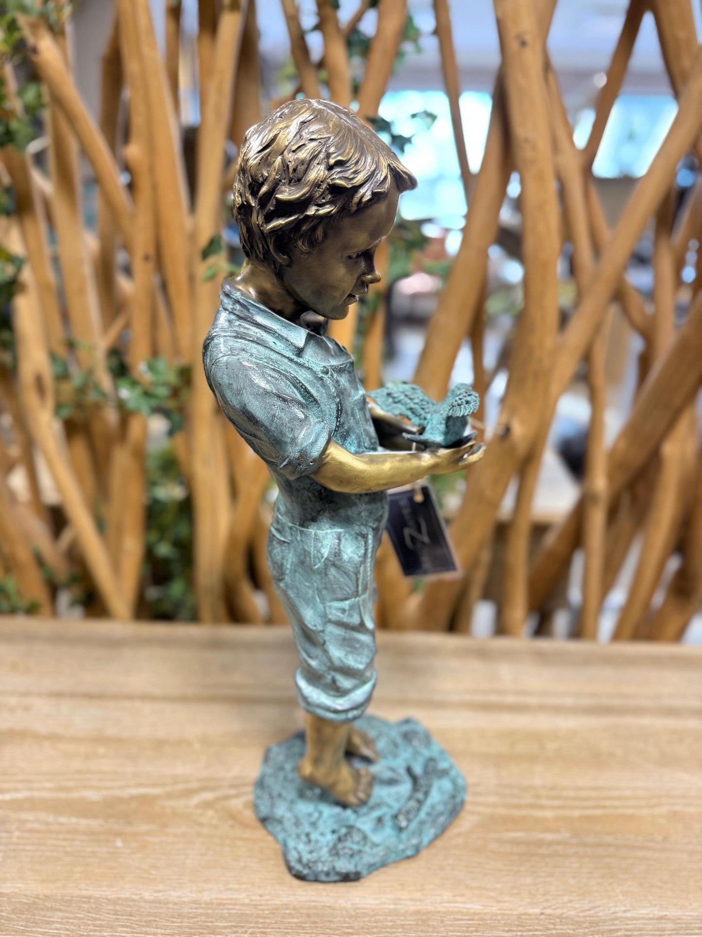 Boy with Bird – Bronze Sculpture. 19x17x53cm - 6.1Kg