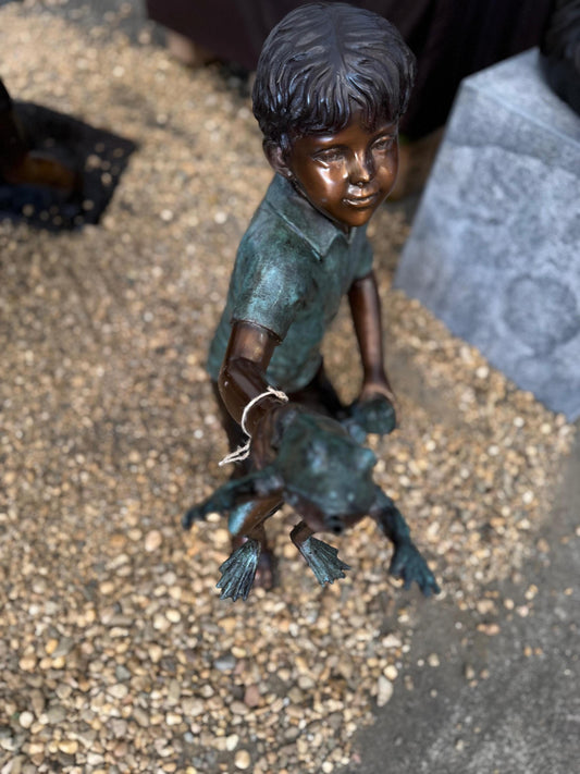 Boy with Frogs – Bronze Sculpture. 50x25x60cm