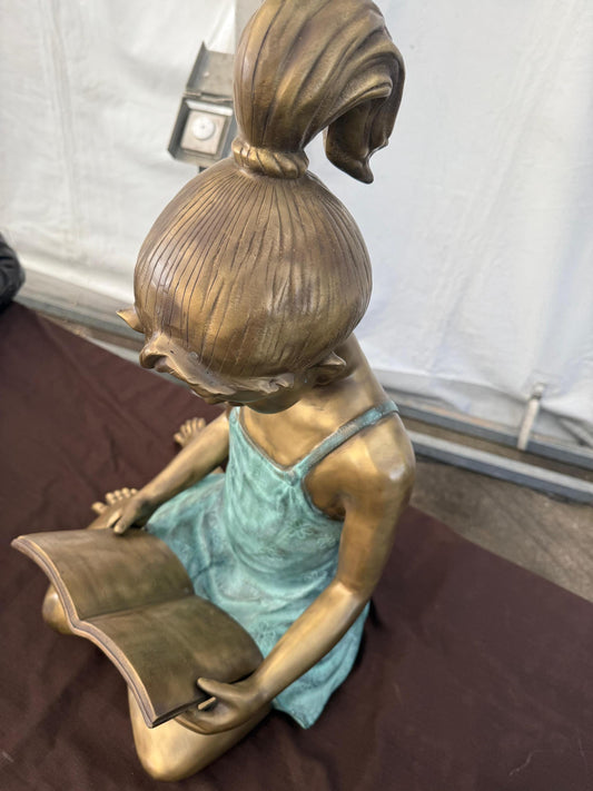 Reading Girl in Dress – Bronze Sculpture. 23x24x40cm