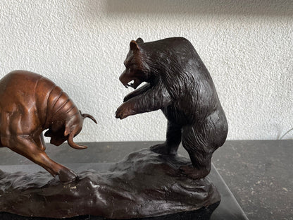 Bull and Bear Clash – Bronze Sculpture. 44x18x25cm - 8.2Kg