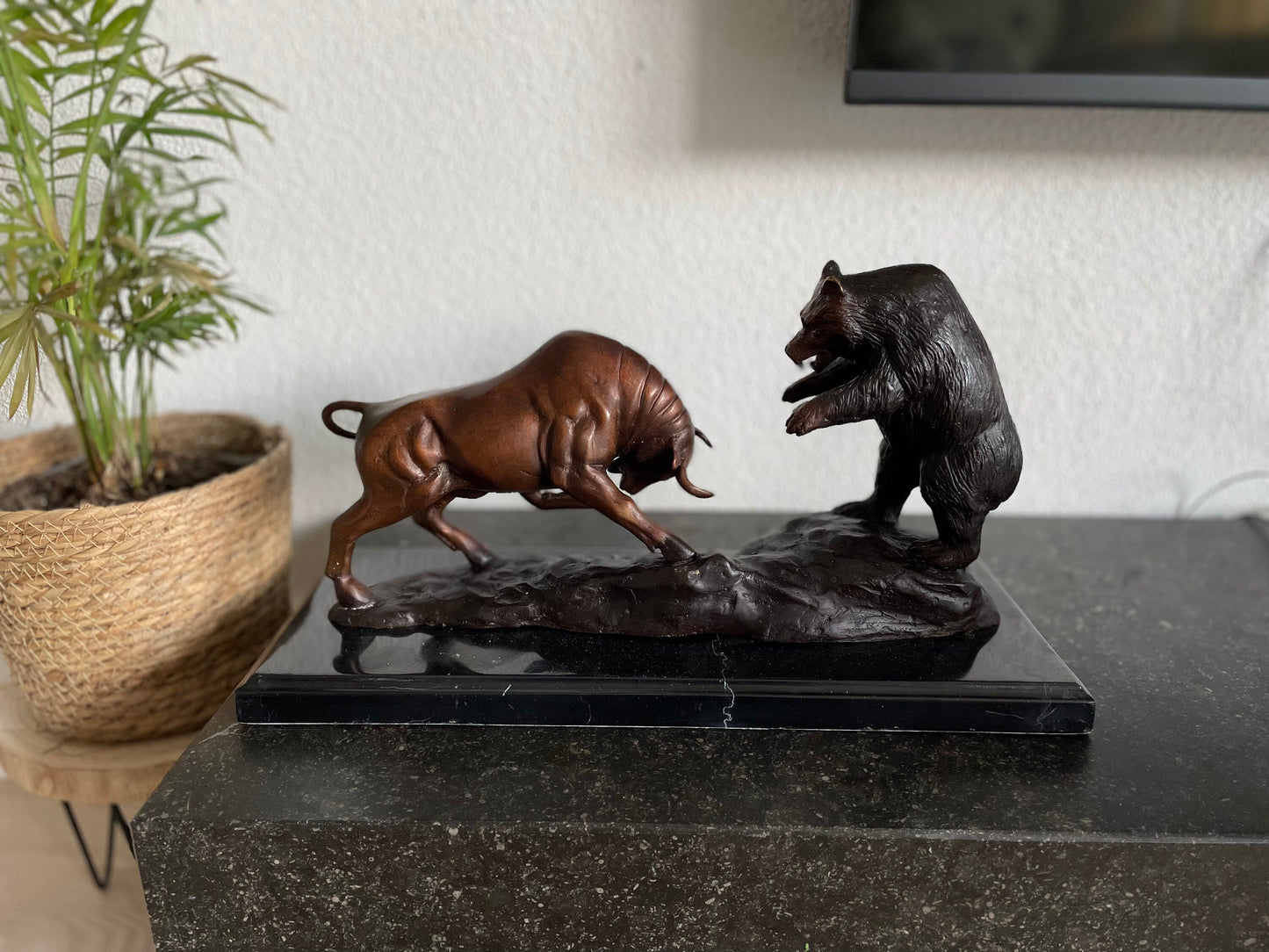 Bull and Bear Clash – Bronze Sculpture. 44x18x25cm - 8.2Kg