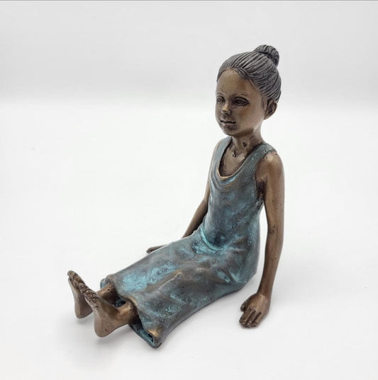 Seated Girl – Bronze Sculpture. 12x10x14cm