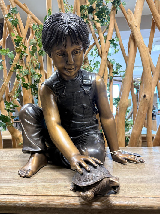 Boy with Tortoise – Bronze Sculpture. 43x42x48cm