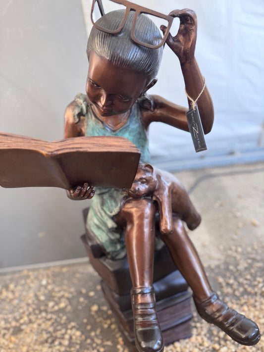 Reading Girl with Glasses – Bronze Sculpture. 54x51x94cm