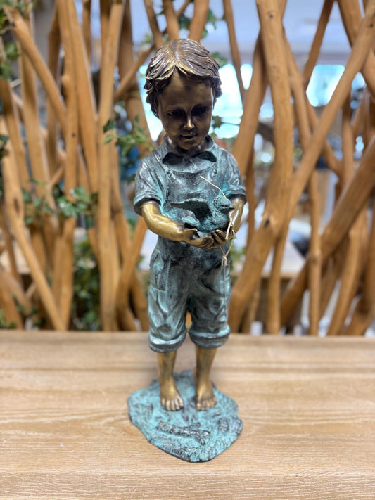 Boy with Bird – Bronze Sculpture. 19x17x53cm - 6.1Kg