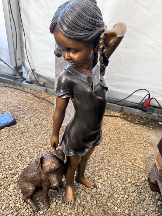 Girl and Dog – Bronze Sculpture. 37x30x88cm