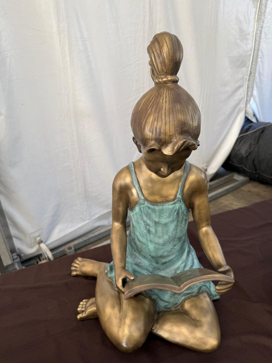 Reading Girl in Dress – Bronze Sculpture. 23x24x40cm